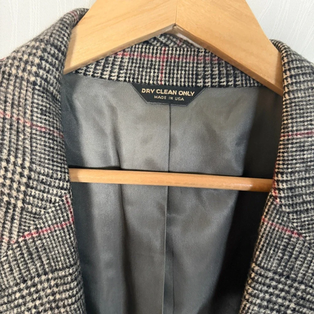 David Wood Blazer Mens XL Grey Glen Plaid Excellent 100% Camel Hair Sport Coat